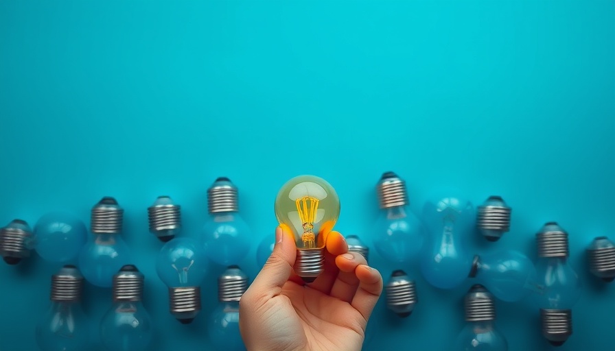 Unique yellow light bulb pulled among blue bulbs, symbolizing intellectual property rights.