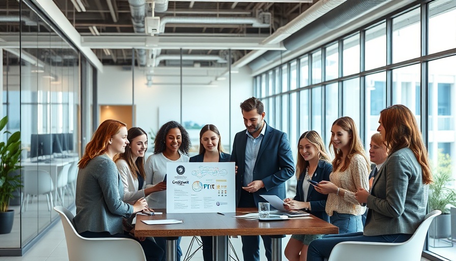 Professionals collaborating in modern office for branding services.
