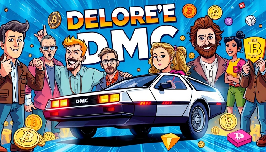 Digital collage showcasing DeLorean DMC Token concept with vibrant elements.