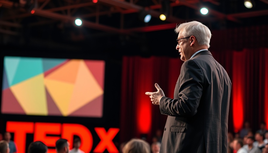 AI energy consumption solutions expert speaking on TEDx stage.