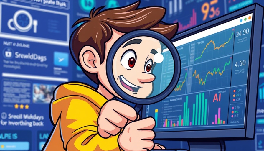 Cartoon of person examining data on computer screen with Screaming Frog SEO Spider 22.0 elements.