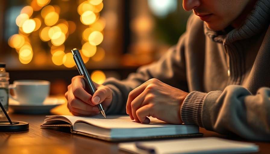 Person jotting down notes in a journal with smartphone. Sleep health.