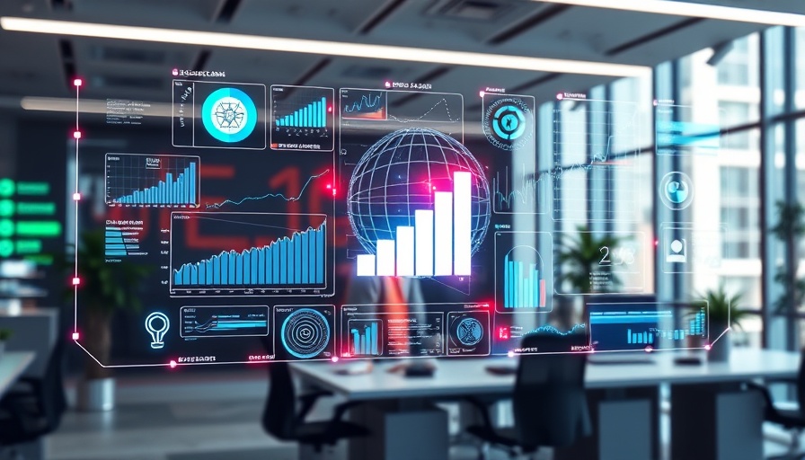 Futuristic AI-driven digital marketing display with graphs.
