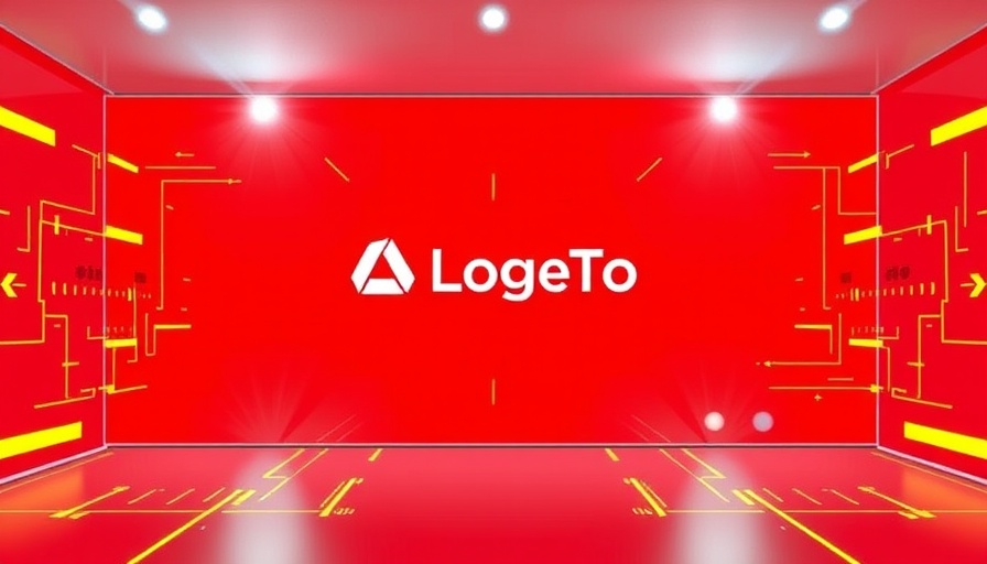 Graphic design with red background and logo, promoting automation.