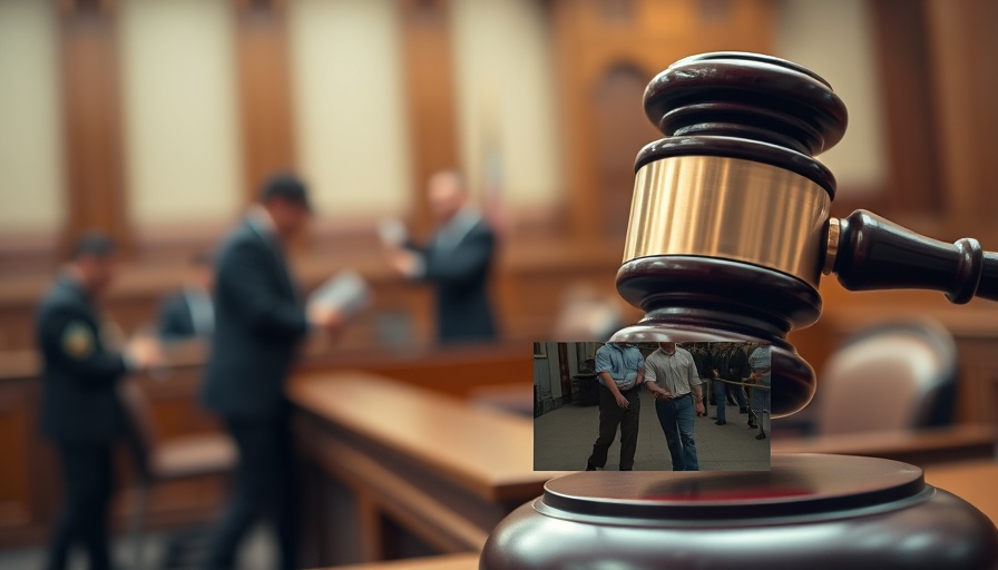 Judge's gavel with arrest scene overlay, Florida pharmacist child trafficking case.
