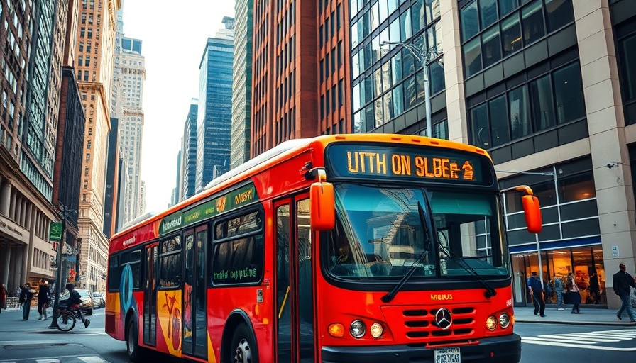 Metrobus in urban area with person nearby.