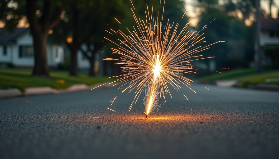 Firework Safety: Firework exploding on suburban street.