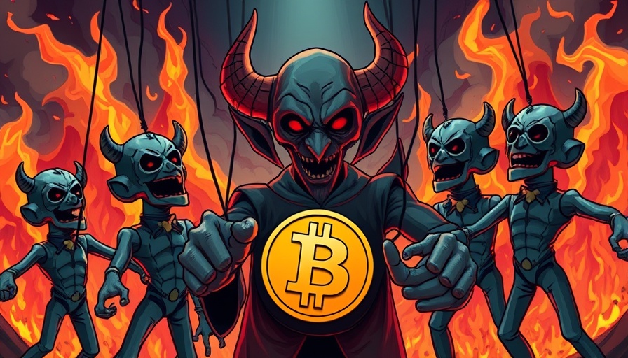 Bitcoin bull run scam illustrated with puppets and fiery background.