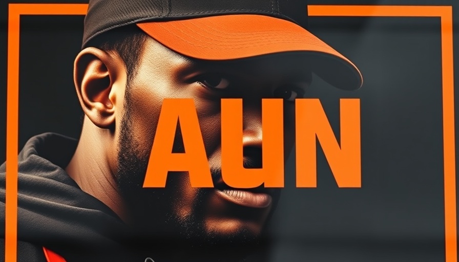 Bold brand advertisement with orange and black theme.