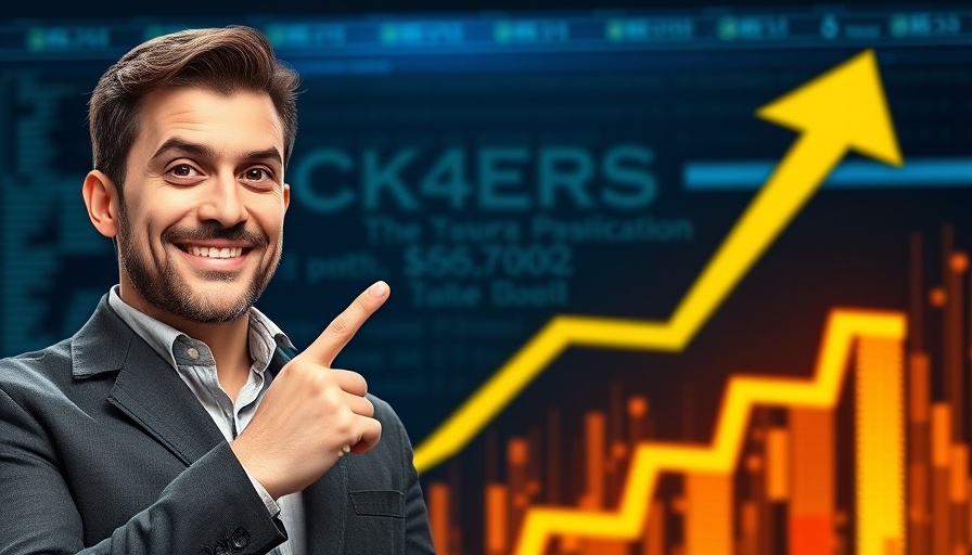 Confident person pointing at a rising Bitcoin symbol with optimism.