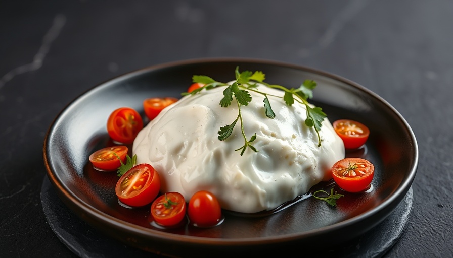 Exquisite burrata dish on dark plate, showcasing hidden culinary gems.