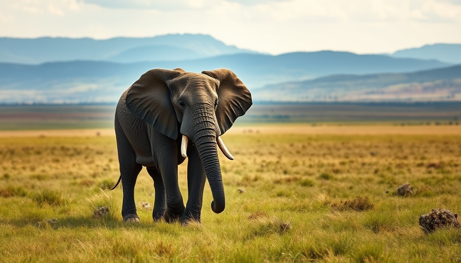 Majestic elephant in grassy savannah, serene and lifelike.