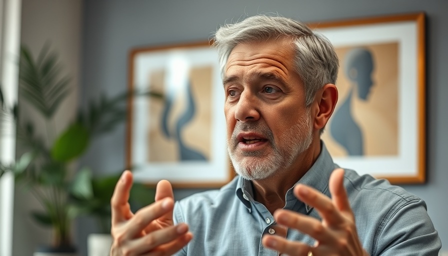Middle-aged man discussing how sugar rewires your brain in a room with plants.