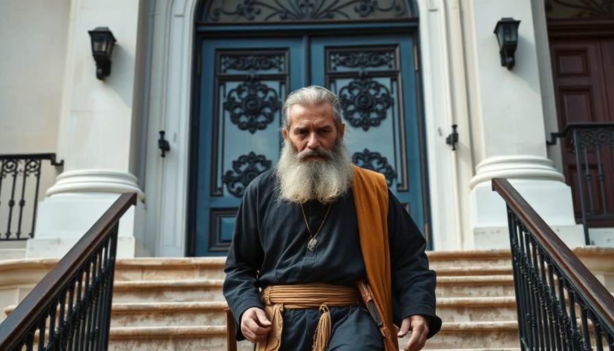 Man in traditional attire near historic building in Melbourne