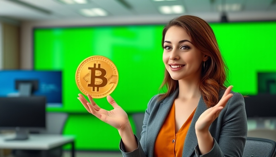 Young woman discussing Bitcoin with a confident expression.
