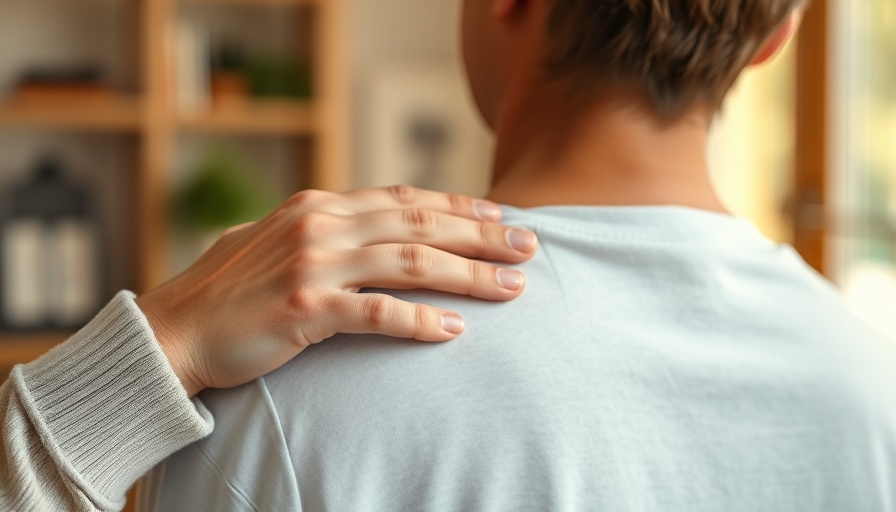 Supportive hand on shoulder conveying empathy in warm setting.