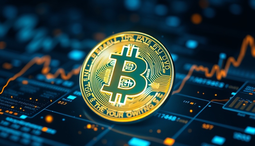 Futuristic Bitcoin coin surrounded by digital graphs and data points.