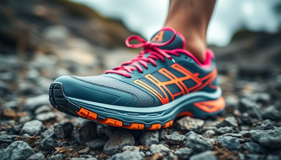 Trail running shoes on rocky path highlighting family benefits.