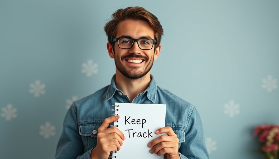 OCD Treatment: Smiling man holding 'Keep Track' notebook.