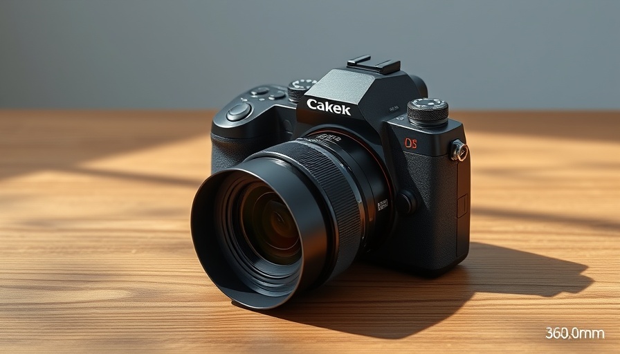 Sleek digital camera on wooden surface, Camera Branding.