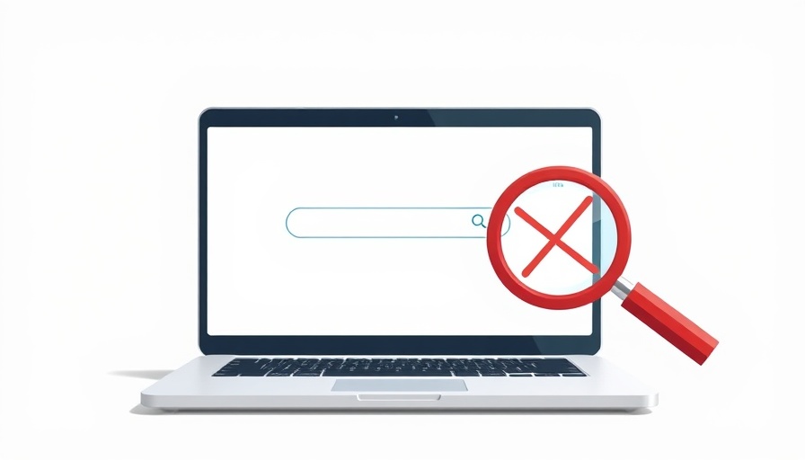 Illustration of laptop with search bar and magnifying glass symbolizing digital marketing trends.
