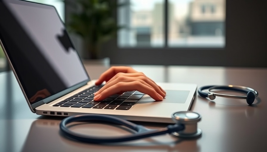 AI in healthcare content curation with laptop and stethoscope.