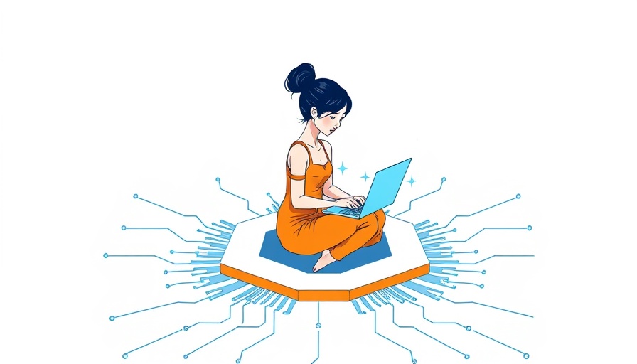 AI policies in digital marketing concept with a woman on AI chip, circuit design.