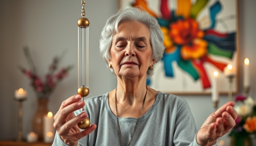 Unlocking the 12th Chakra: Older woman meditating with pendulum
