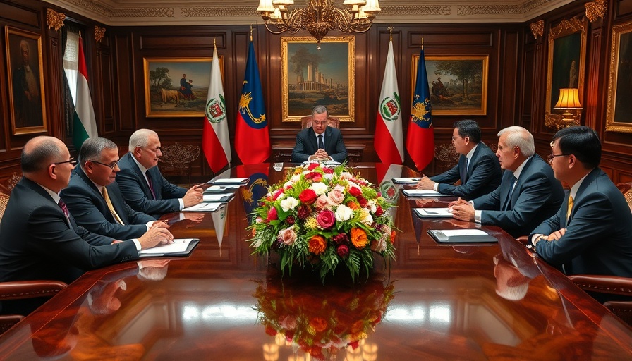 Israel's diplomatic meeting in ornate room, photorealistic.
