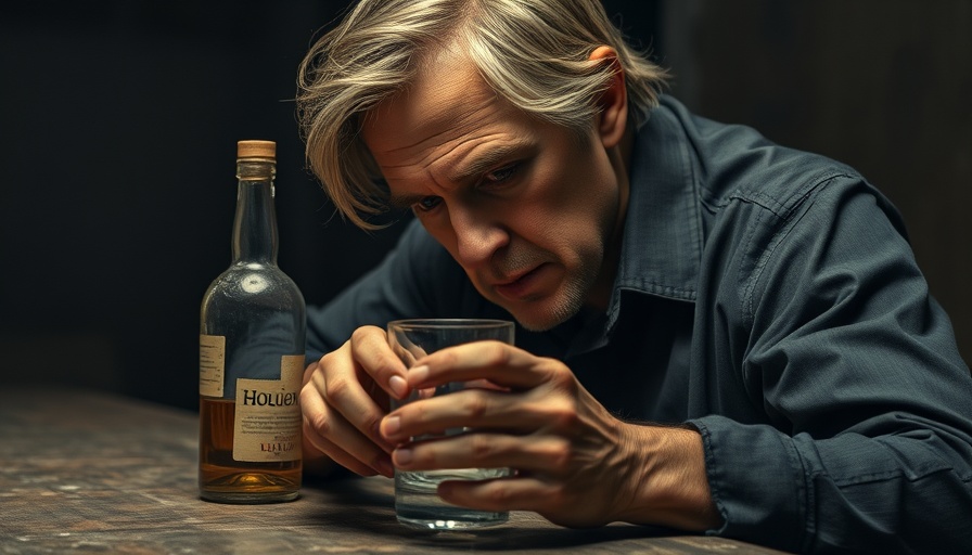 Somber man with glass and bottle, illustrating alcohol-related liver disease.
