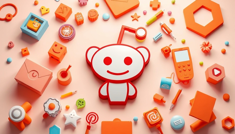 3D Reddit logo with playful icons, emphasizing digital culture and indexing.