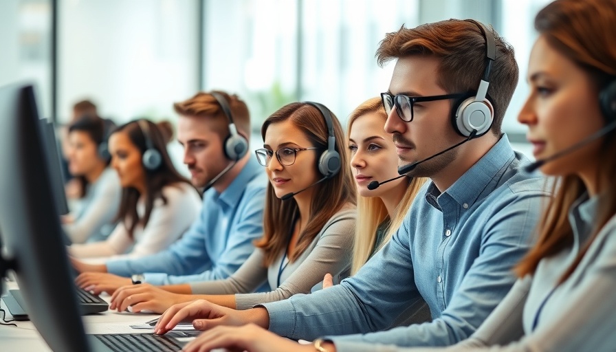 Diverse call center agents working in a modern office.
