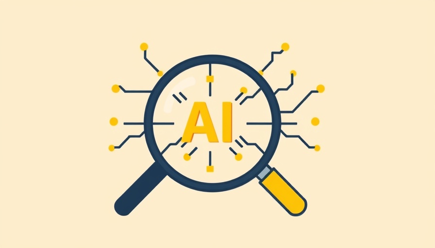 Illustration of magnifying glass with digital lines, AI in digital marketing.