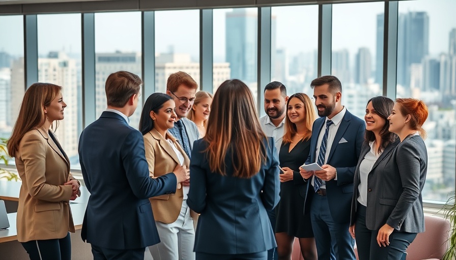 Diverse professionals discussing future brand strategies in a modern office.