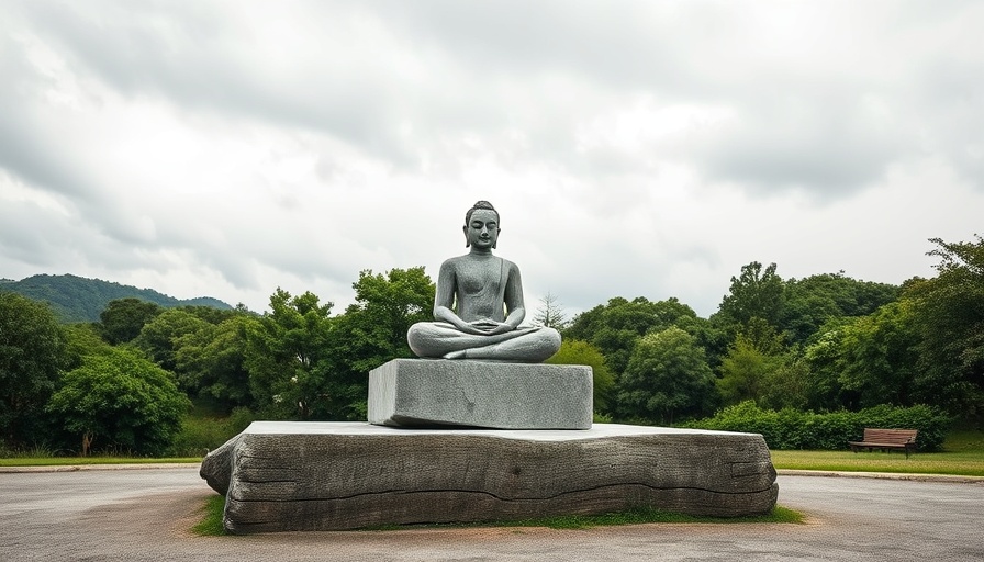 Abstract sculpture symbolizing mindfulness in a natural setting.