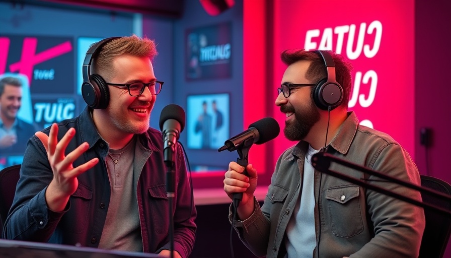 Two men discussing content marketing strategies during a podcast.
