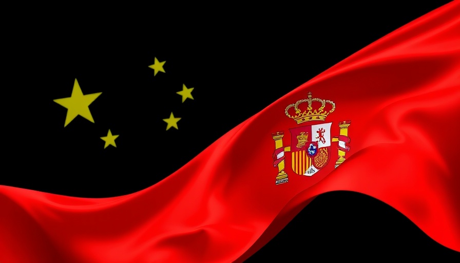 Abstract China Spain supply chain cooperation with interwoven flags.