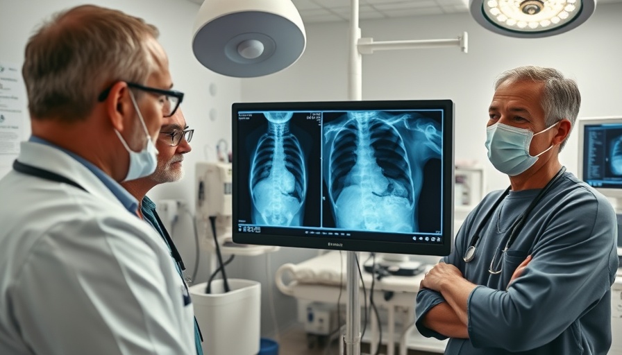 Doctors examining X-rays for treatment of enlargement of the abdomen.