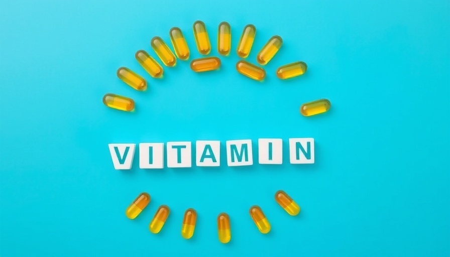 Vitamin D health benefits illustrated with sun-shaped capsules.