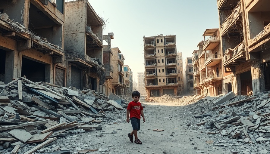 Israel-Palestine conflict ceasefire seen in war-torn building rubble scene.