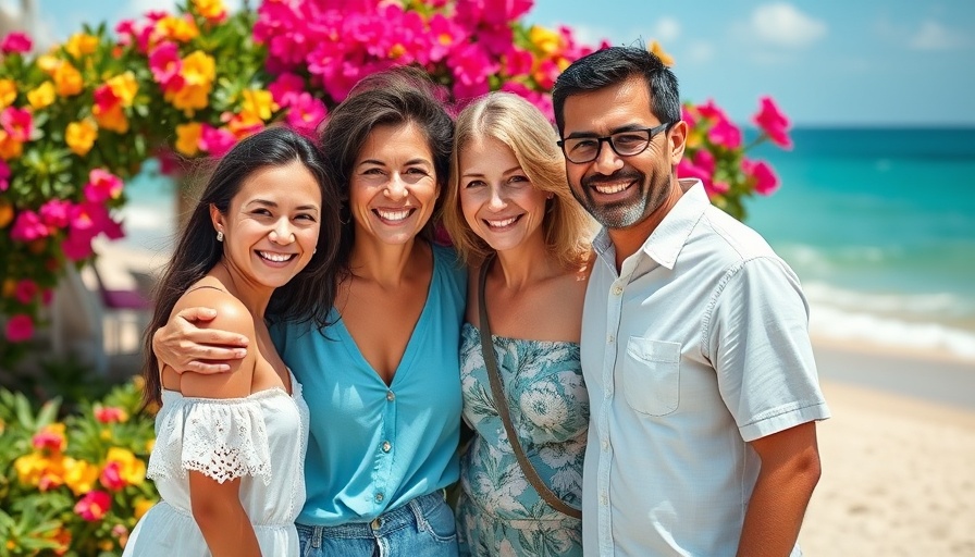 Family smiling at beachside, conveying happiness in substance abuse recovery.