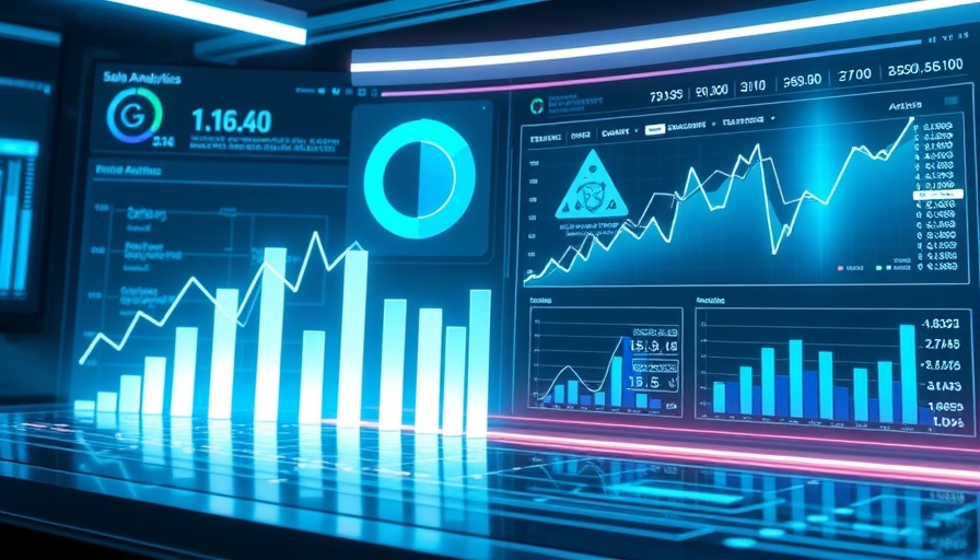 Futuristic SEO analytics dashboard with holographic charts and AI interface.