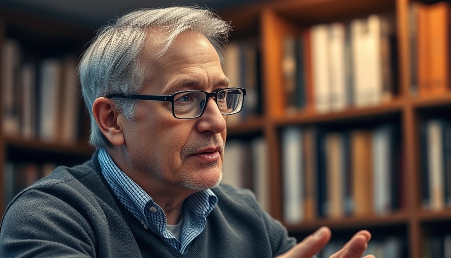Middle-aged man discussing topics related to insecure attachment in children, in an indoor setting.