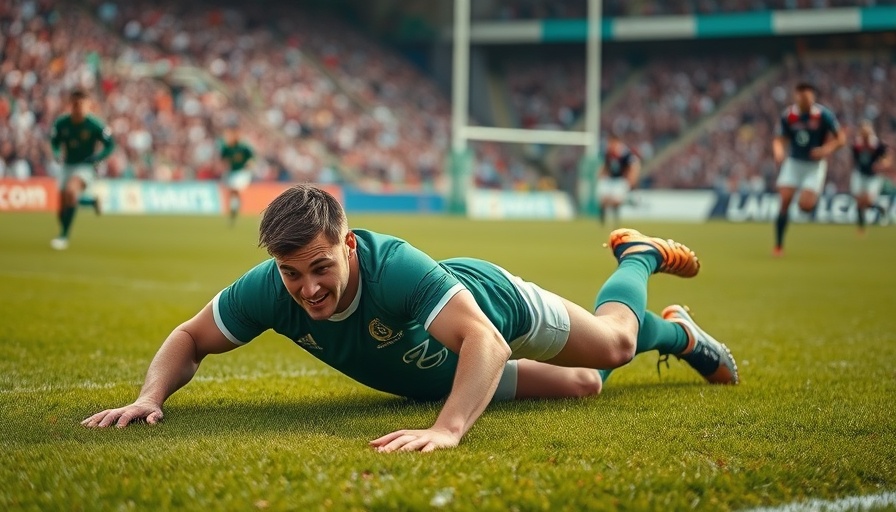 Springboks rugby player sliding on grass during a match.