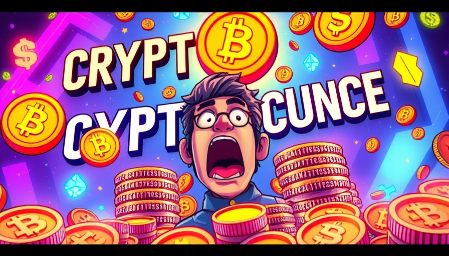 Dynamic illustration of $5 trillion crypto market with coins and person.