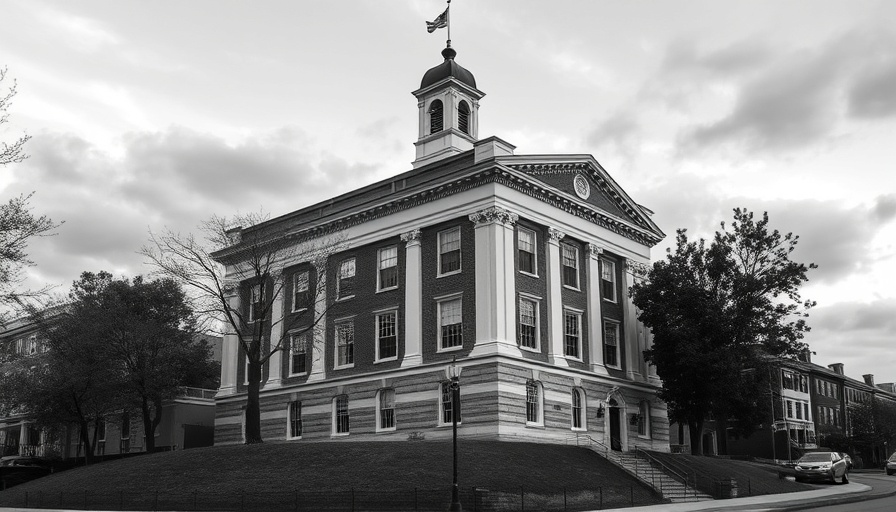 Historic Liberty Hall in Machiasport, black and white architectural photo.