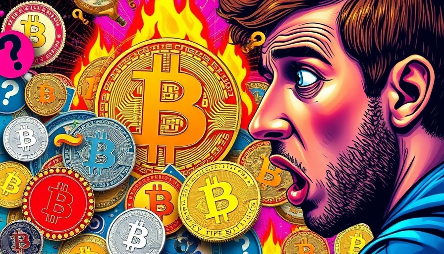 Dynamic collage with bitcoin price theme and surprised person.