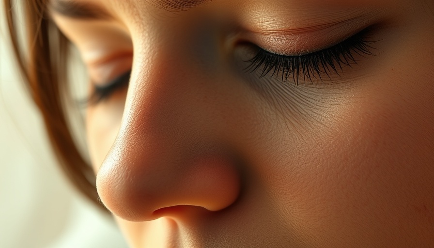Serene close-up face, eyes closed, mental health awareness.