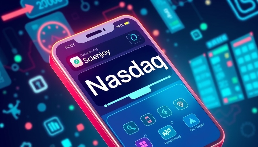 Scienjoy Nasdaq notification on smartphone illustration, digital stock ticker.