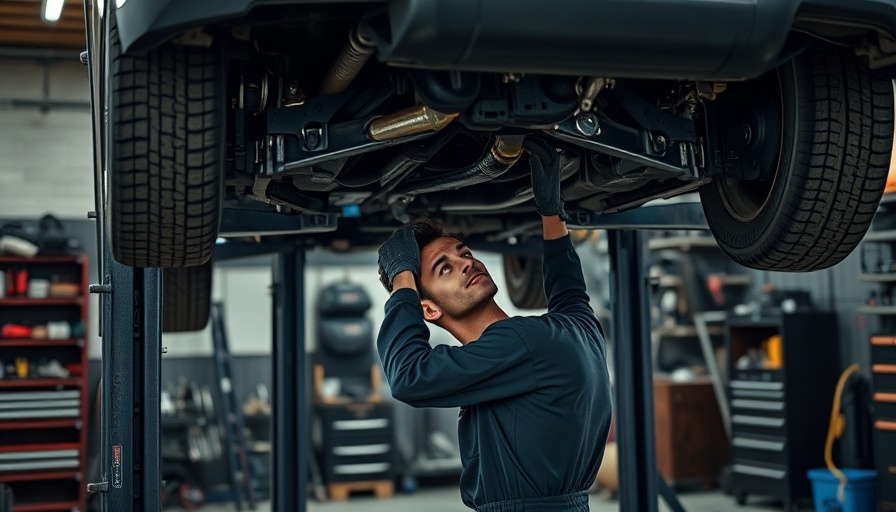 Vehicle checks in South Africa: Mechanic working under car in garage.